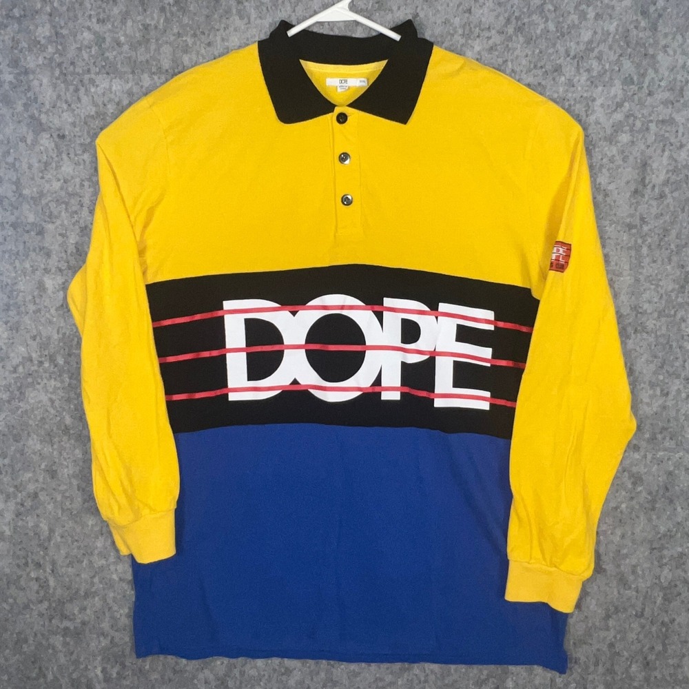 Dope Sporting Club Mens XXXL Colorblock Long Sleeve Polo Shirt Yellow Blue Black